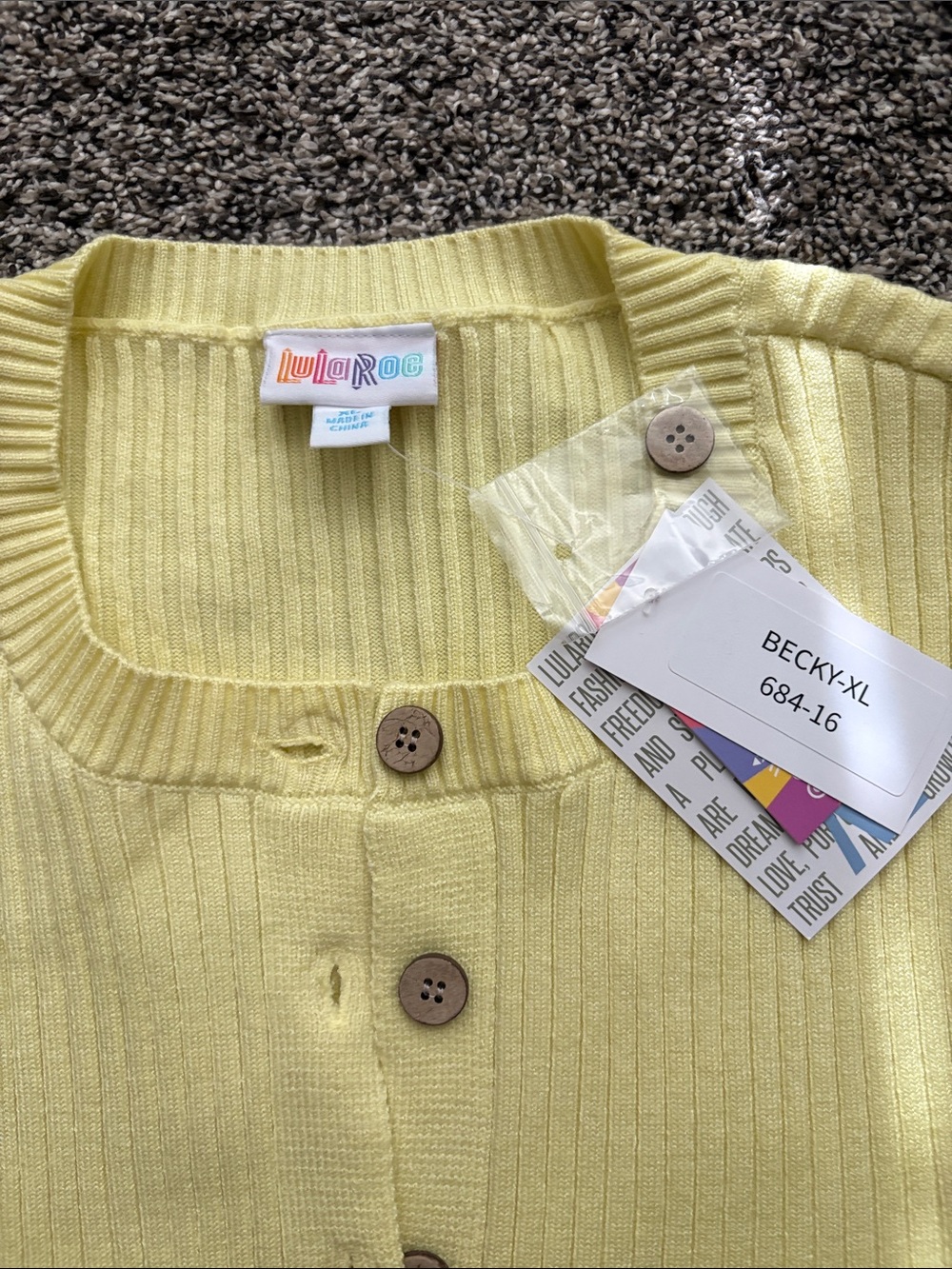 LuLaRoe Light Yellow Ribbed Button-Front Cardigan - Picture 2 of 5
